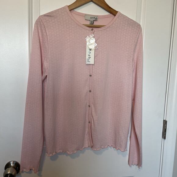 NWT Como Coquette Y2K Pink Bow Button Detail Knit Top Soft Girl Romantic Size M - Picture 2 of 9